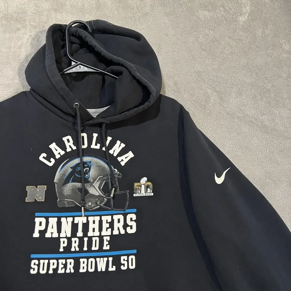 Carolina Panthers Sweatshirt Mens Large Black NFL Football Nike Super Bowl 50